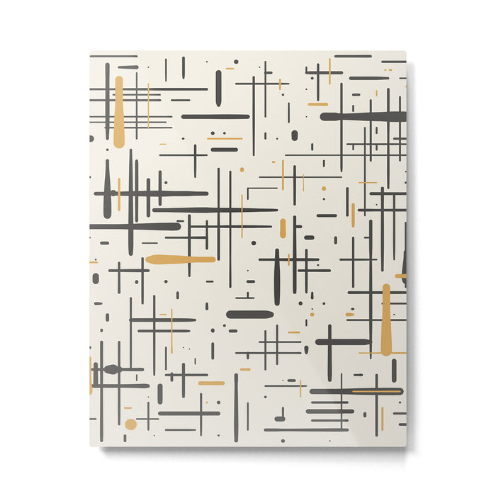 Mid-Century Modern Kinetikos Pattern in Charcoal Gray, Muted Mustard Gold, and Cream Metal Print Gallery Image 1