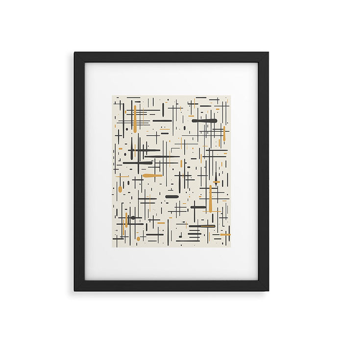 Mid-Century Modern Kinetikos Pattern in Charcoal Gray, Muted Mustard Gold, and Cream Framed Art Print Gallery Image 1