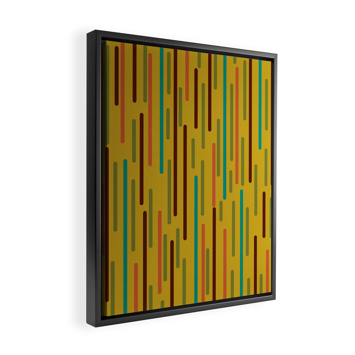 Mid-century Modern Line Dance in Teal, Orange, Olive and Mid Mod Mustard  Framed Canvas Print Gallery Image 2
