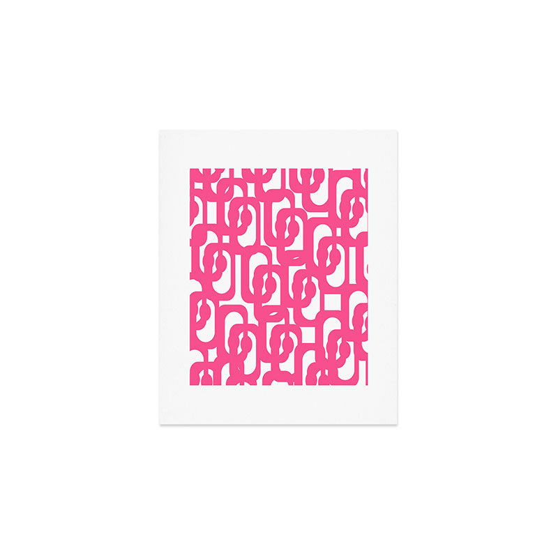 Midcentury Modern Loops Pattern Hot Pink and White Art Print Gallery Image 1
