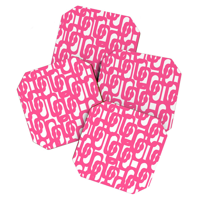 Midcentury Modern Loops Pattern Hot Pink and White Coaster Gallery Image 1