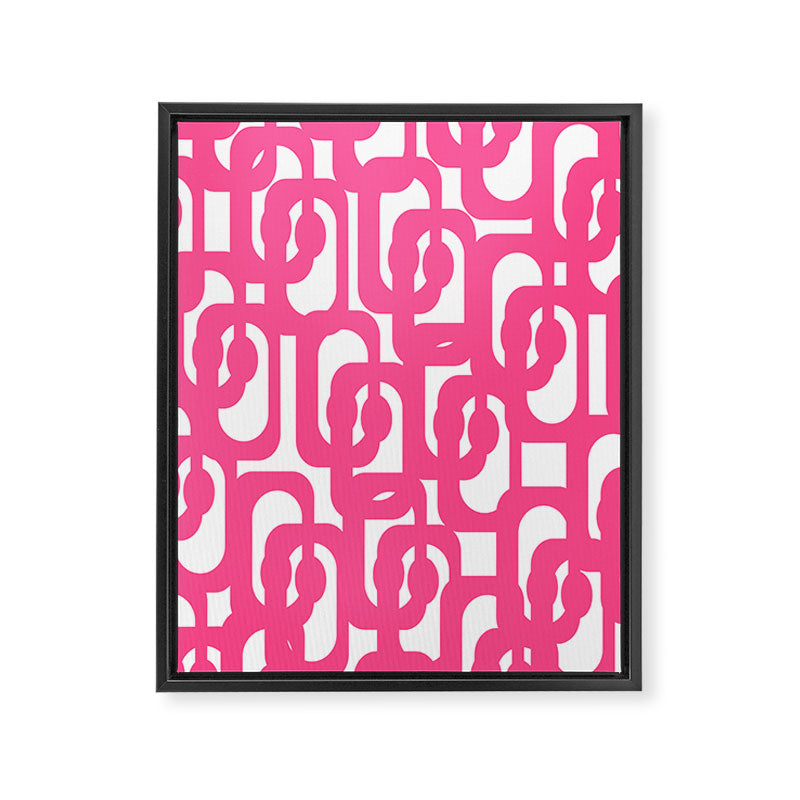 Midcentury Modern Loops Pattern Hot Pink and White Framed Canvas Print Gallery Image 8