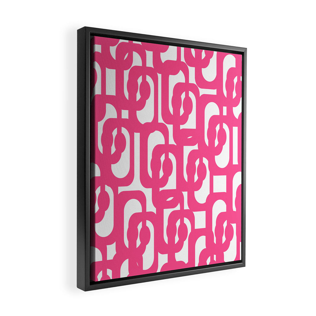 Midcentury Modern Loops Pattern Hot Pink and White Framed Canvas Print Gallery Image 2