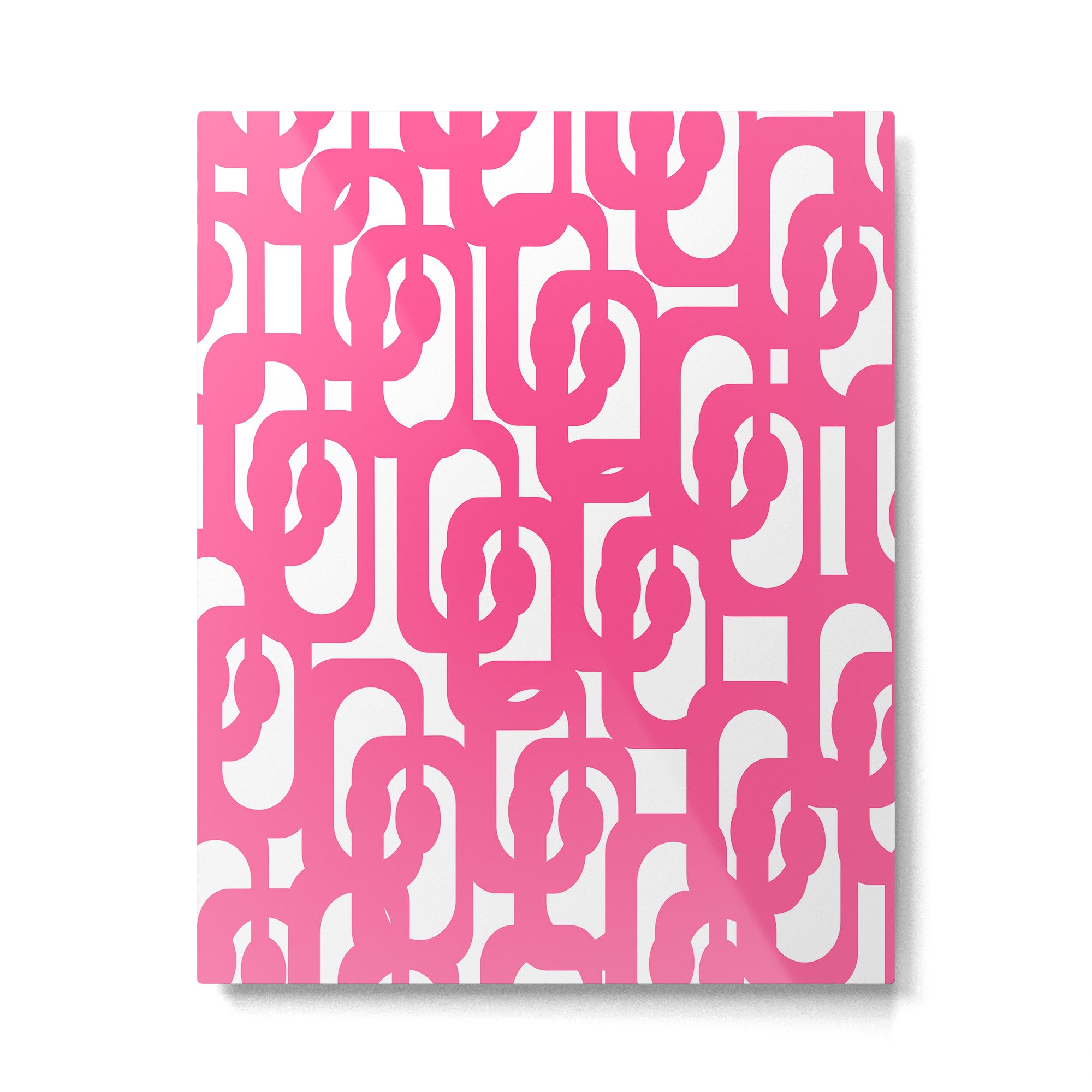 Midcentury Modern Loops Pattern Hot Pink and White Metal Print Gallery Image 6