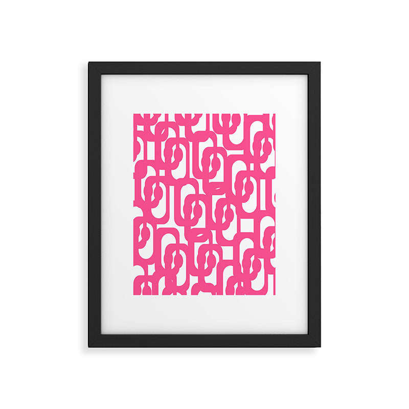 Midcentury Modern Loops Pattern Hot Pink and White Framed Art Print Gallery Image 6