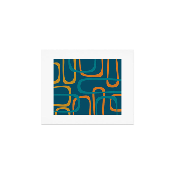 Midcentury Modern Loops Pattern in Moroccan Blue, Orange, and Mustard Art Print Gallery Image 1