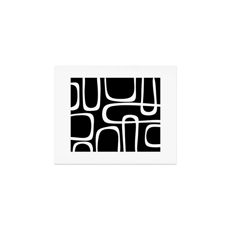 Midcentury Modern Loops Pattern in White and Black Art Print Gallery Image 1