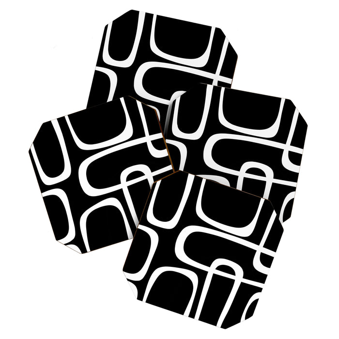 Midcentury Modern Loops Pattern in White and Black Coaster Gallery Image 1