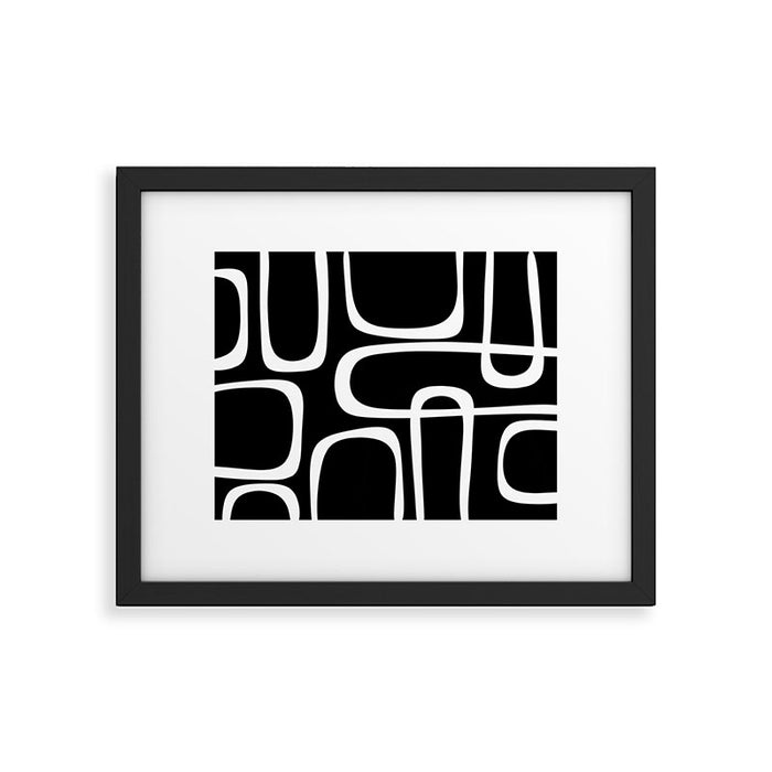 Midcentury Modern Loops Pattern in White and Black Framed Art Print Gallery Image 1