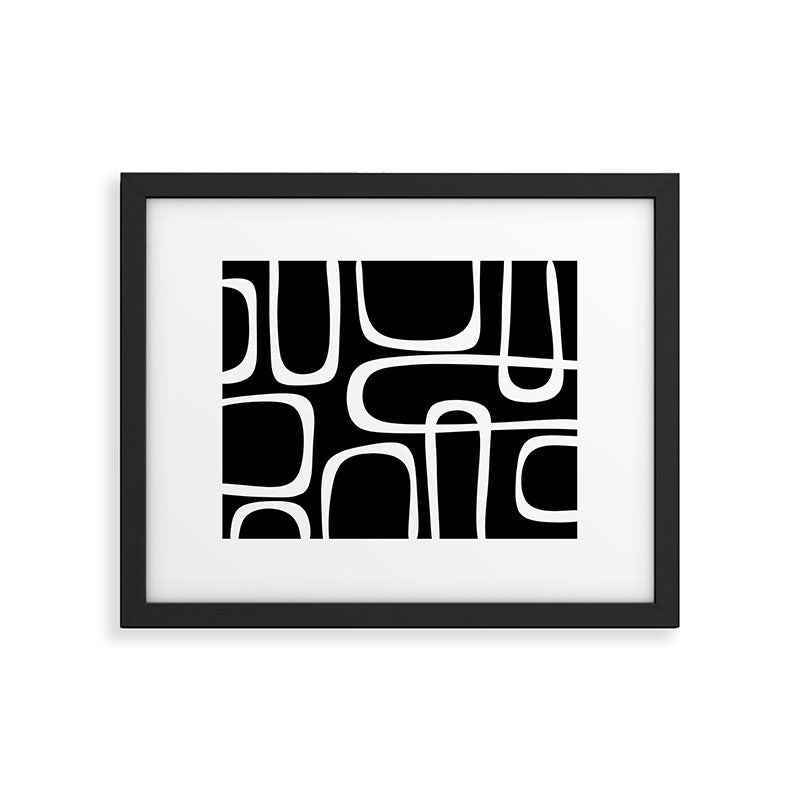 Midcentury Modern Loops Pattern in White and Black Framed Art Print Gallery Image 5