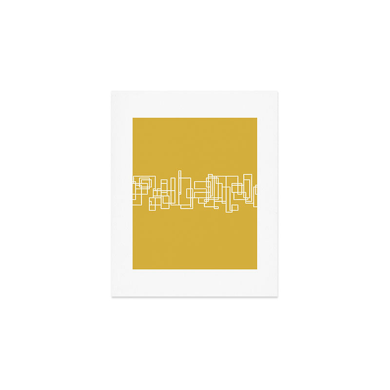 Mid-Century Modern Minimalist Architecture Stripe Pattern Mustard and White Art Print Gallery Image 1