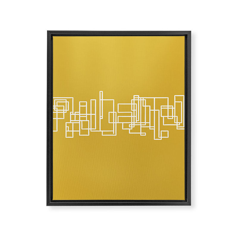 Mid-Century Modern Minimalist Architecture Stripe Pattern Mustard and White Framed Canvas Print Gallery Image 8