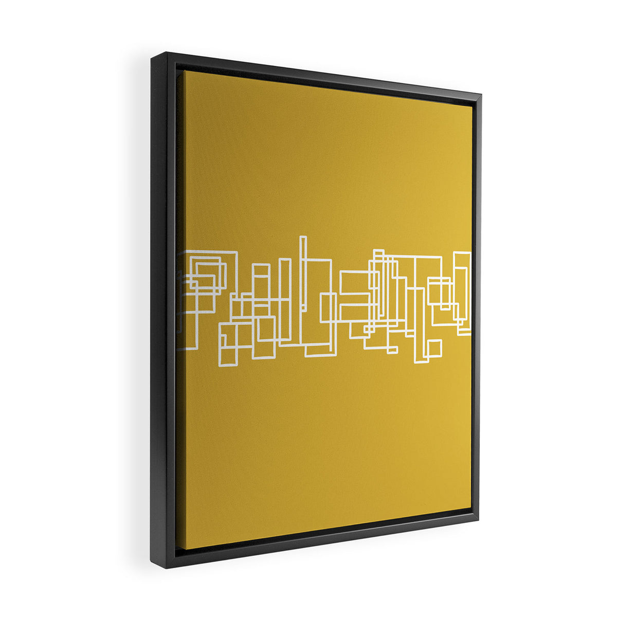 Mid-Century Modern Minimalist Architecture Stripe Pattern Mustard and White Framed Canvas Print Gallery Image 2