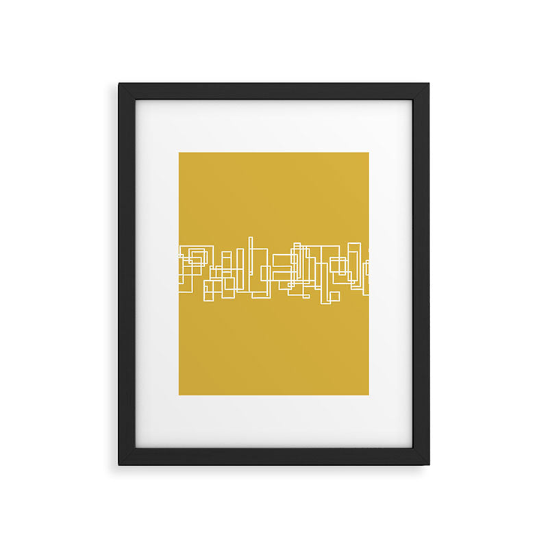 Mid-Century Modern Minimalist Architecture Stripe Pattern Mustard and White Framed Art Print Gallery Image 6