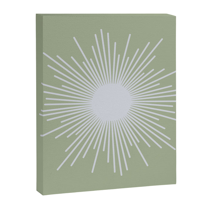Midcentury Modern Minimalist Sunburst 4 in Light Silver Gray and Sage Green Canvas Print Gallery Image 1