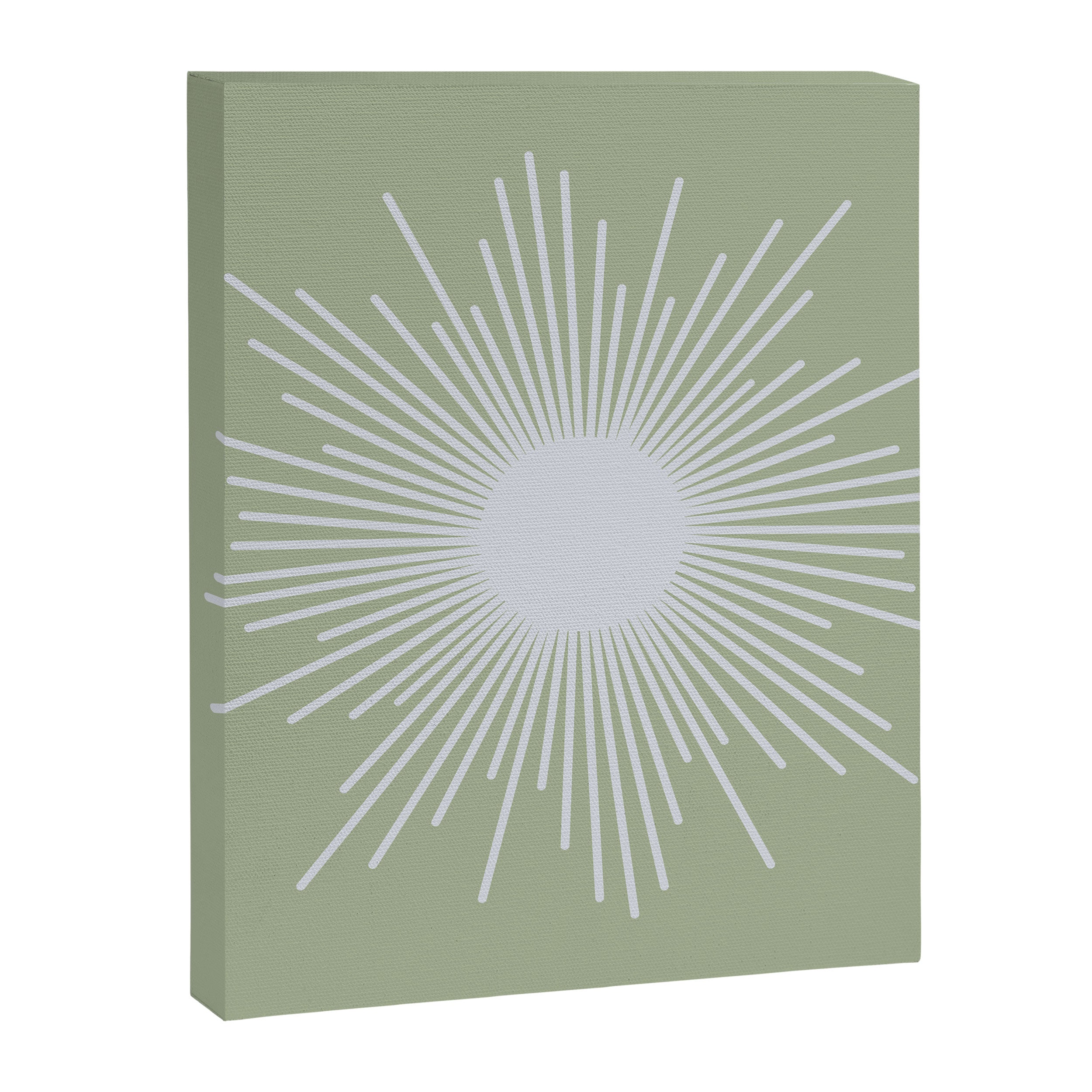 Midcentury Modern Minimalist Sunburst 4 in Light Silver Gray and Sage Green Canvas Print Gallery Image 8