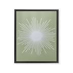 Midcentury Modern Minimalist Sunburst 4 in Light Silver Gray and Sage Green Framed Canvas Print Gallery Image 8