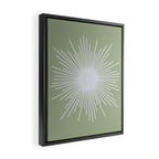 Midcentury Modern Minimalist Sunburst 4 in Light Silver Gray and Sage Green Framed Canvas Print Gallery Image 2