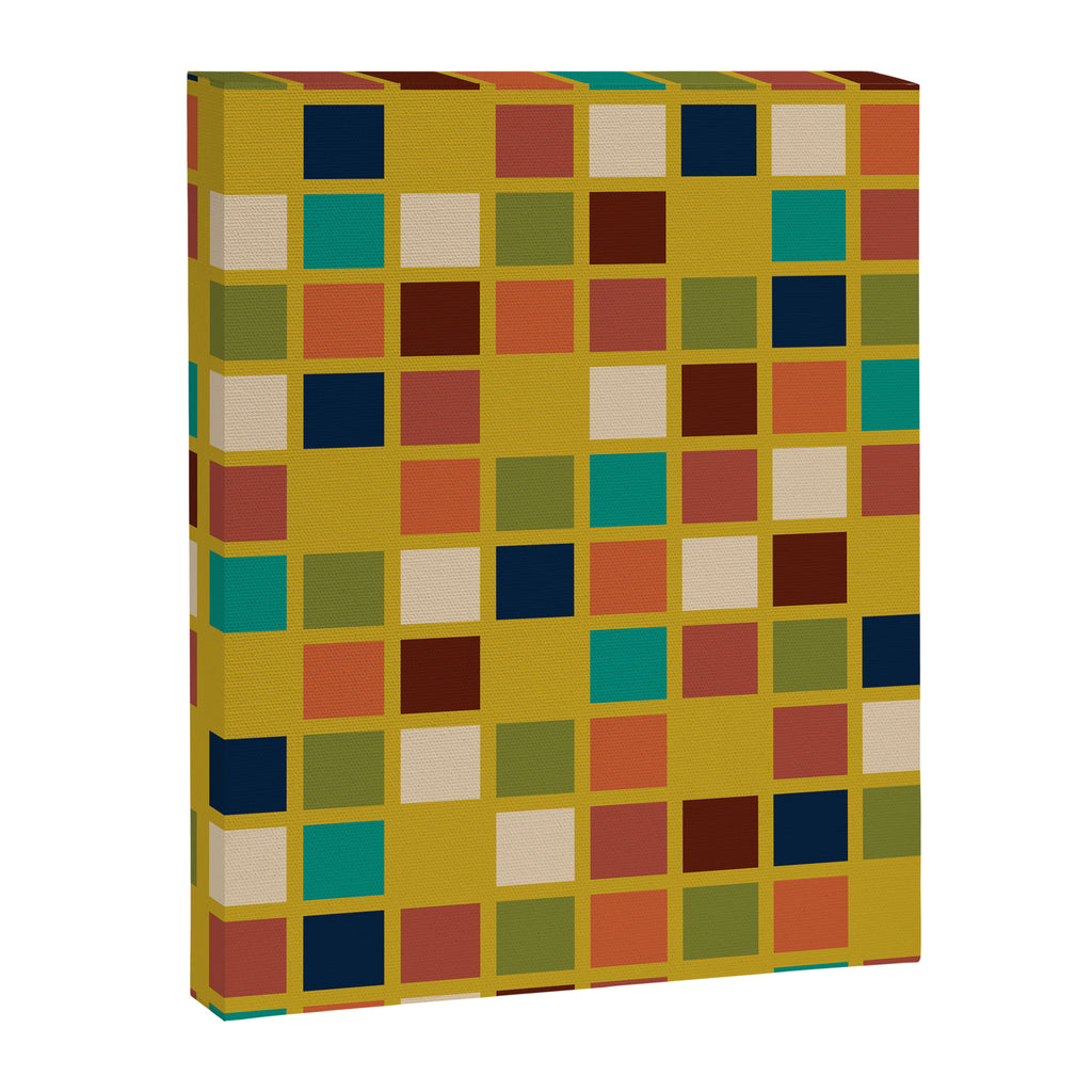 Midcentury Modern Mosaic - Geometric Pattern in Mid Century Mod Olive, Orange, Teal, and Mustard Canvas Print Gallery Image 8