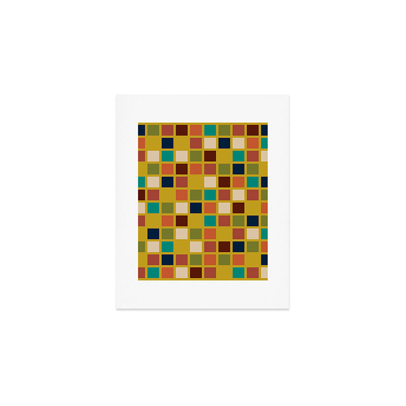 Midcentury Modern Mosaic - Geometric Pattern in Mid Century Mod Olive, Orange, Teal, and Mustard Art Print Gallery Image 1