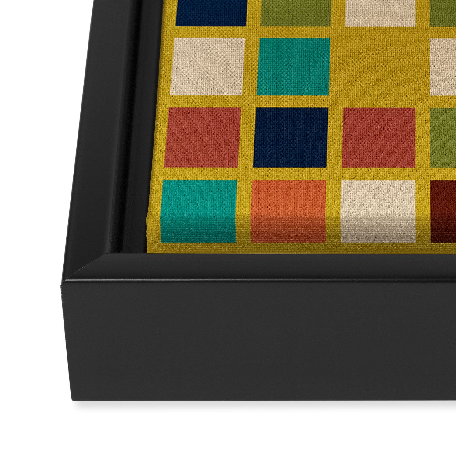 Midcentury Modern Mosaic - Geometric Pattern in Mid Century Mod Olive, Orange, Teal, and Mustard Framed Canvas Print Gallery Image 3