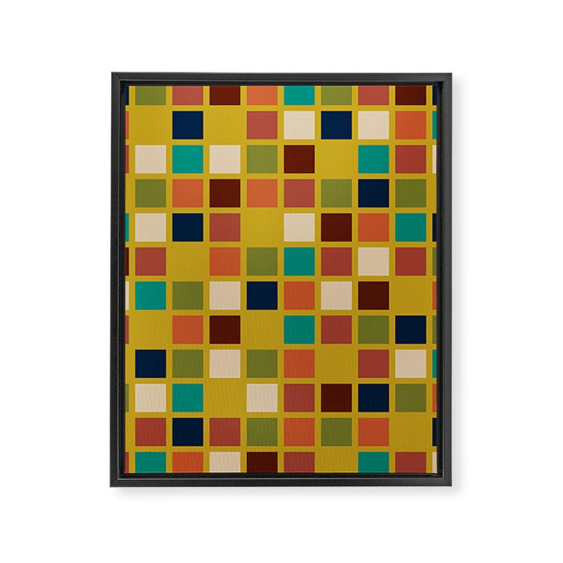 Midcentury Modern Mosaic - Geometric Pattern in Mid Century Mod Olive, Orange, Teal, and Mustard Framed Canvas Print Gallery Image 8