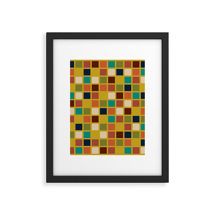 Midcentury Modern Mosaic - Geometric Pattern in Mid Century Mod Olive, Orange, Teal, and Mustard Framed Art Print Gallery Image 1