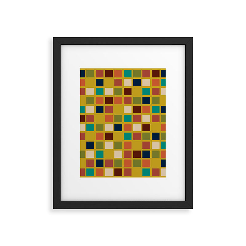 Midcentury Modern Mosaic - Geometric Pattern in Mid Century Mod Olive, Orange, Teal, and Mustard Framed Art Print Gallery Image 6