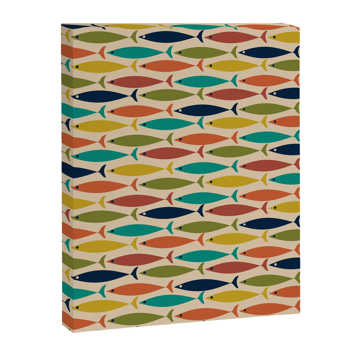 Midcentury Modern Multicolor Fish Pattern in Olive, Mustard, Orange, Teal, Beige Canvas Print Gallery Image 8