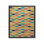 Midcentury Modern Multicolor Fish Pattern in Olive, Mustard, Orange, Teal, Beige Framed Canvas Print Gallery Image 8
