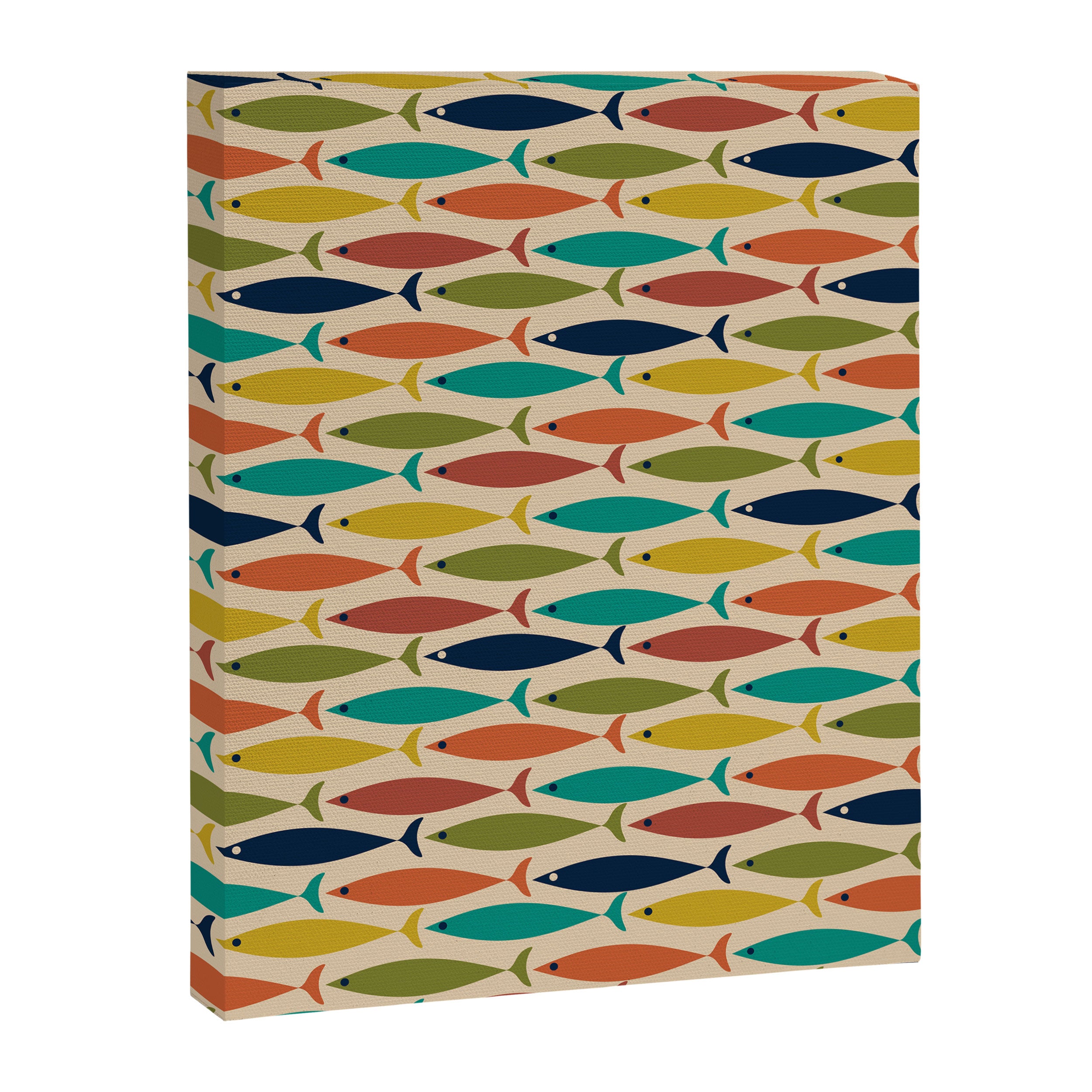 Midcentury Modern Multicolor Fish Pattern 2 in Olive, Mustard, Orange, Teal, Beige Canvas Print Gallery Image 8