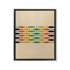 Midcentury Modern Multicolor Fish Stripe Pattern in Olive, Mustard, Orange, Teal, Beige Framed Canvas Print Gallery Image 8
