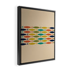 Midcentury Modern Multicolor Fish Stripe Pattern in Olive, Mustard, Orange, Teal, Beige Framed Canvas Print Gallery Image 2