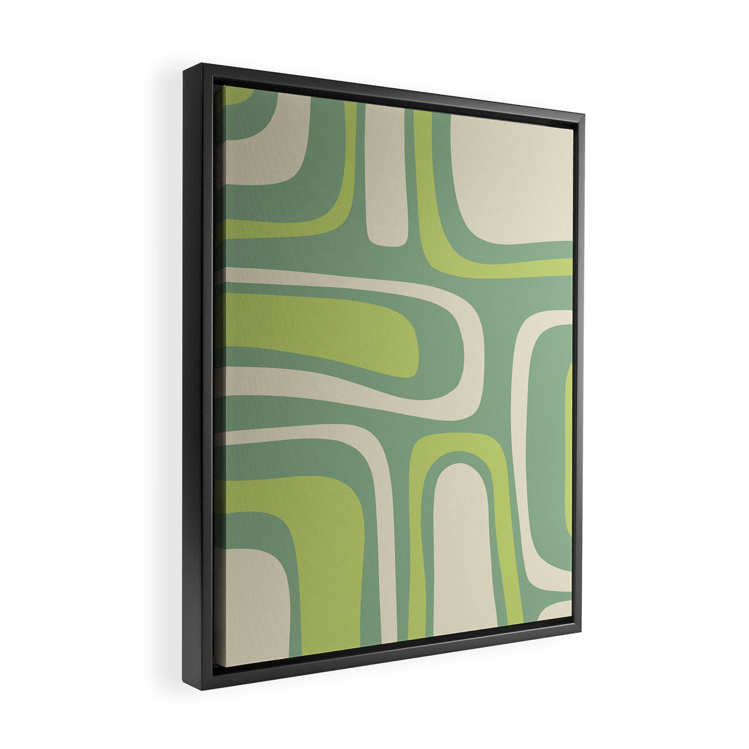 Mid-Century Modern Palm Springs Abstract Pattern Light Lime Jade Green Framed Canvas Print Gallery Image 2