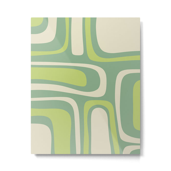 Mid-Century Modern Palm Springs Abstract Pattern Light Lime Jade Green Metal Print Gallery Image 1