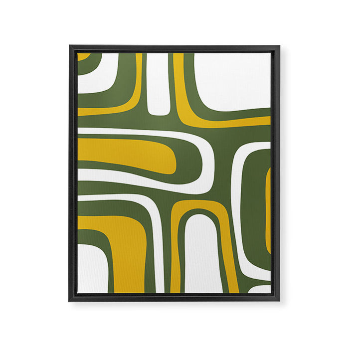 Mid-Century Modern Palm Springs Abstract Pattern Olive Green and Mustard Framed Canvas Print Gallery Image 1