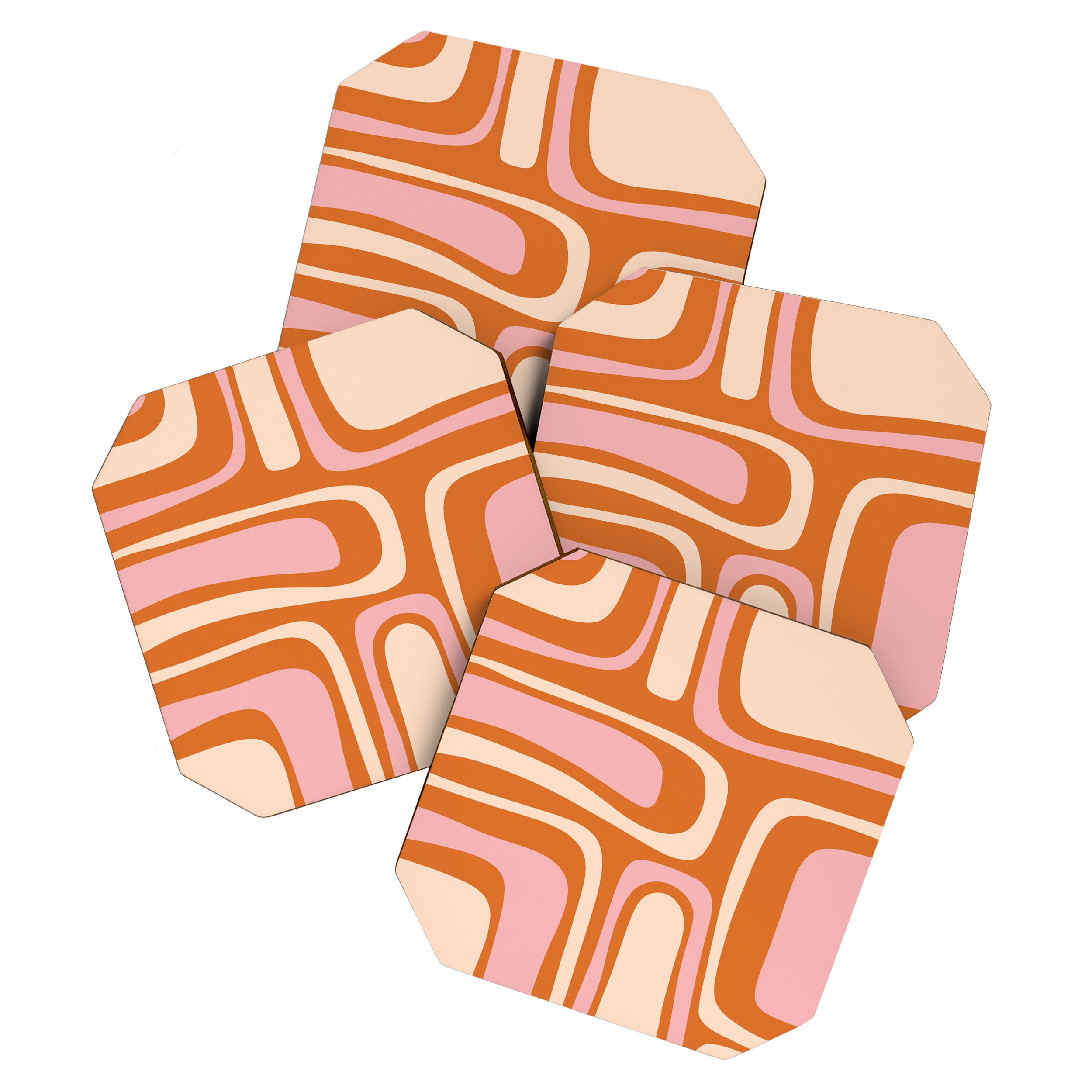 Mid-Century Modern Palm Springs Abstract Pattern Pink Orange Cream Coaster Gallery Image 1