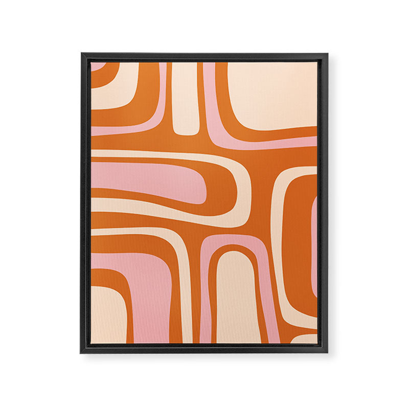 Mid-Century Modern Palm Springs Abstract Pattern Pink Orange Cream Framed Canvas Print Gallery Image 8