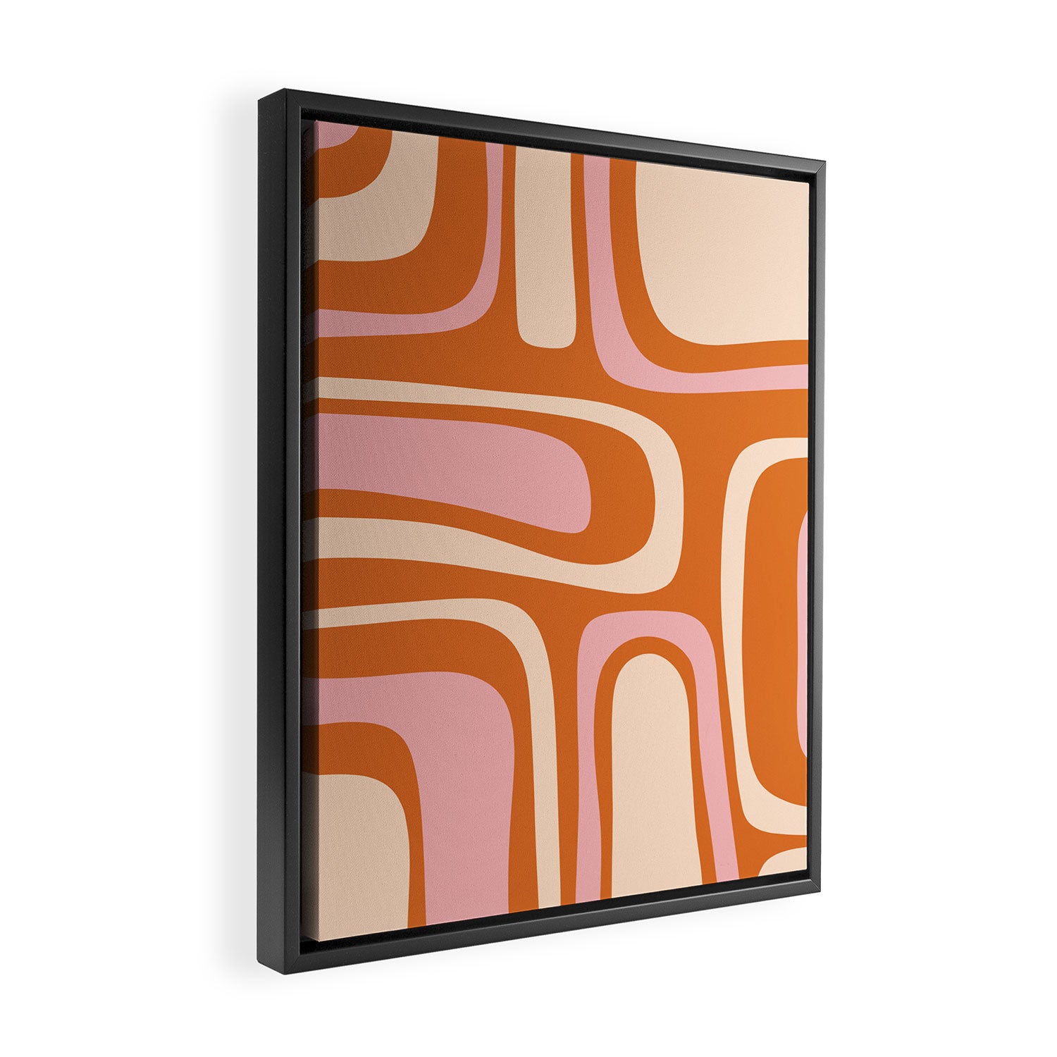 Mid-Century Modern Palm Springs Abstract Pattern Pink Orange Cream Framed Canvas Print Gallery Image 2