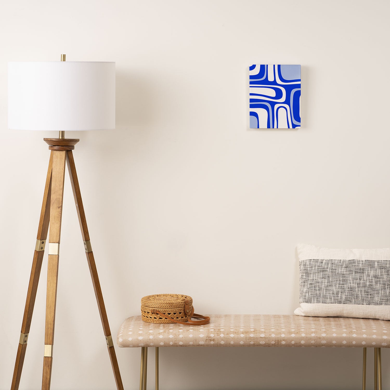 Mid-Century Modern Palm Springs Abstract Pattern Royal Blue Light Blue and White Canvas Print Gallery Image 2