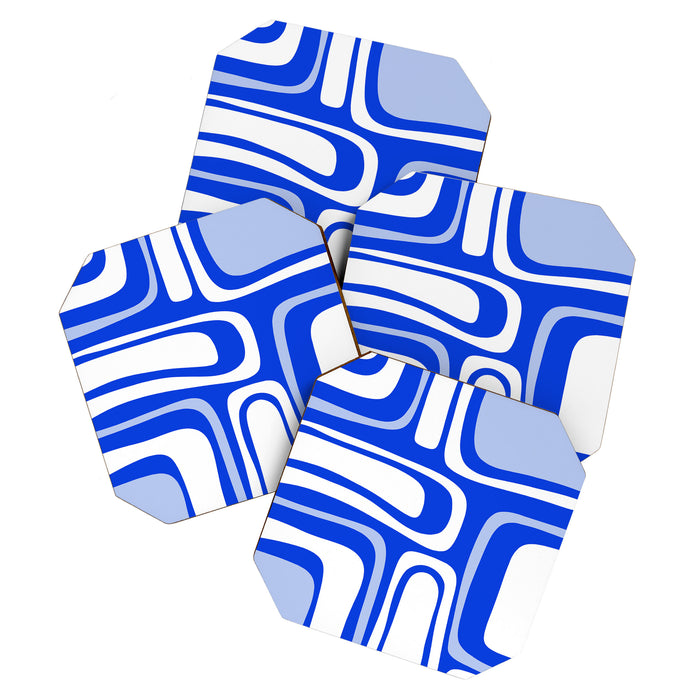 Mid-Century Modern Palm Springs Abstract Pattern Royal Blue Light Blue and White Coaster Gallery Image 1