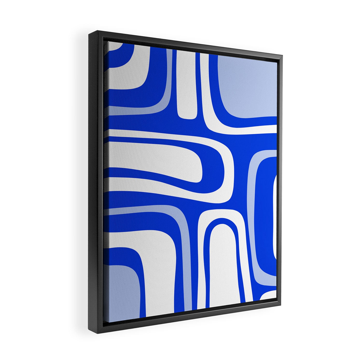 Mid-Century Modern Palm Springs Abstract Pattern Royal Blue Light Blue and White Framed Canvas Print Gallery Image 2