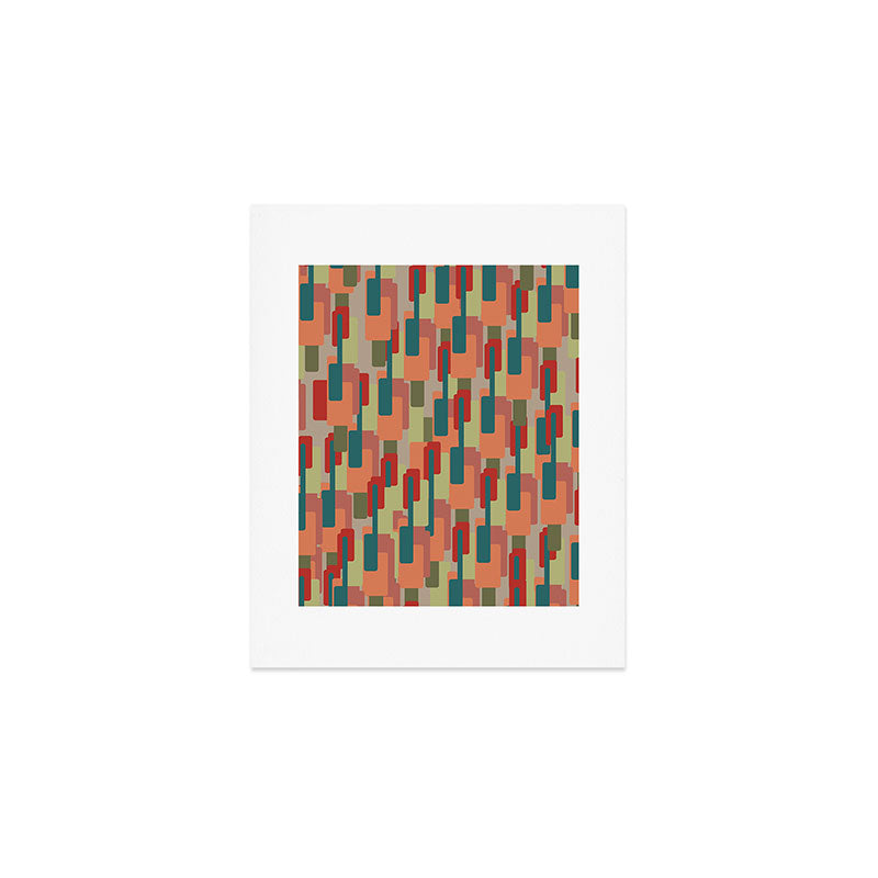 Mid-Century Modern Pierre Pattern in Midcentury Mod Teal, Olive, Peach, Sage, Red, and Taupe Art Print Gallery Image 1