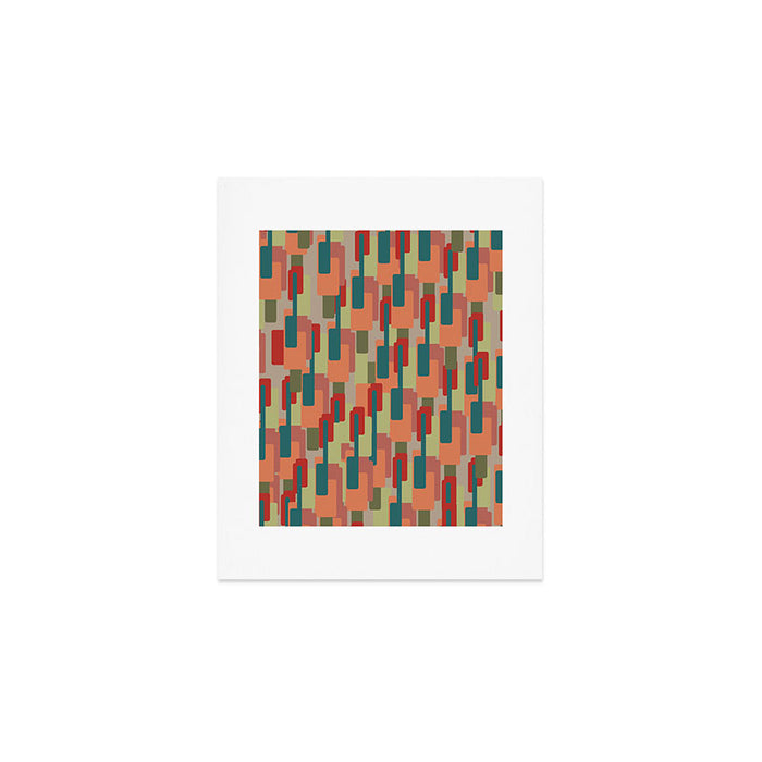 Mid-Century Modern Pierre Pattern in Midcentury Mod Teal, Olive, Peach, Sage, Red, and Taupe Art Print Gallery Image 1