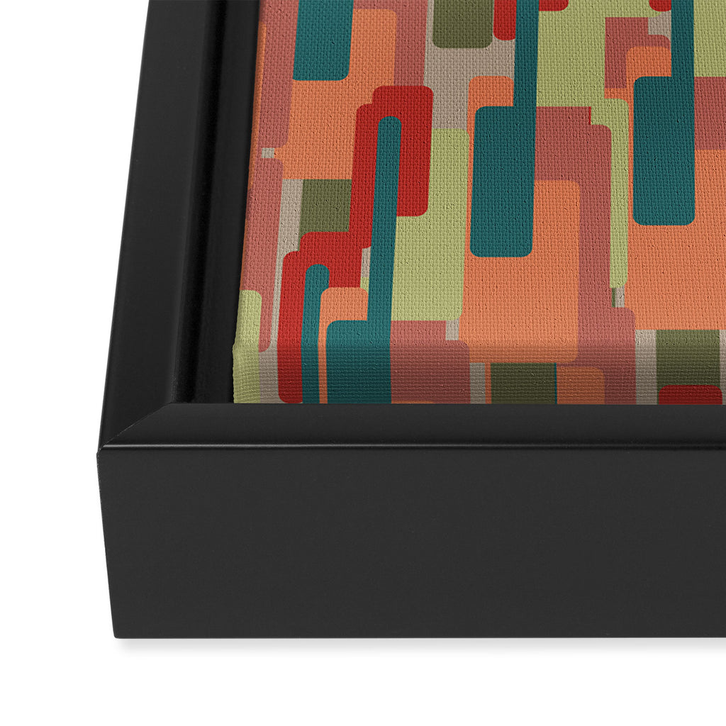 Mid-Century Modern Pierre Pattern in Midcentury Mod Teal, Olive, Peach, Sage, Red, and Taupe Framed Canvas Print Gallery Image 3