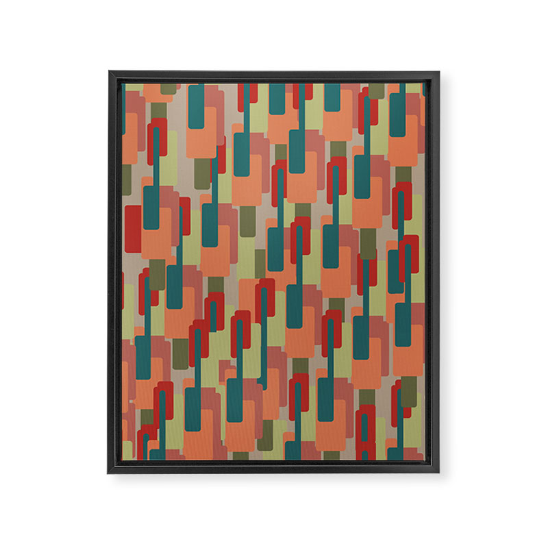 Mid-Century Modern Pierre Pattern in Midcentury Mod Teal, Olive, Peach, Sage, Red, and Taupe Framed Canvas Print Gallery Image 8
