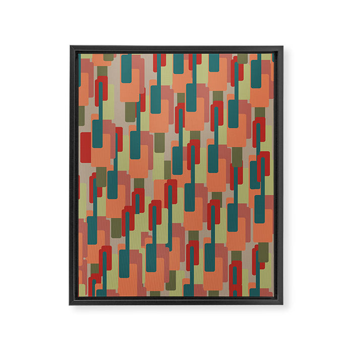 Mid-Century Modern Pierre Pattern in Midcentury Mod Teal, Olive, Peach, Sage, Red, and Taupe Framed Canvas Print Gallery Image 1