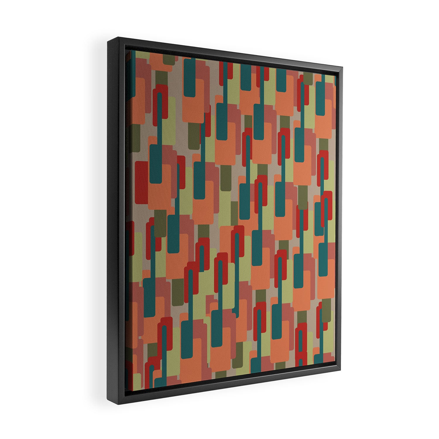 Mid-Century Modern Pierre Pattern in Midcentury Mod Teal, Olive, Peach, Sage, Red, and Taupe Framed Canvas Print Gallery Image 2