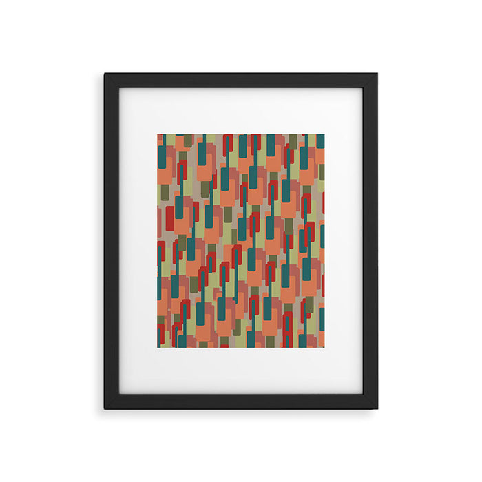 Mid-Century Modern Pierre Pattern in Midcentury Mod Teal, Olive, Peach, Sage, Red, and Taupe Framed Art Print Gallery Image 1