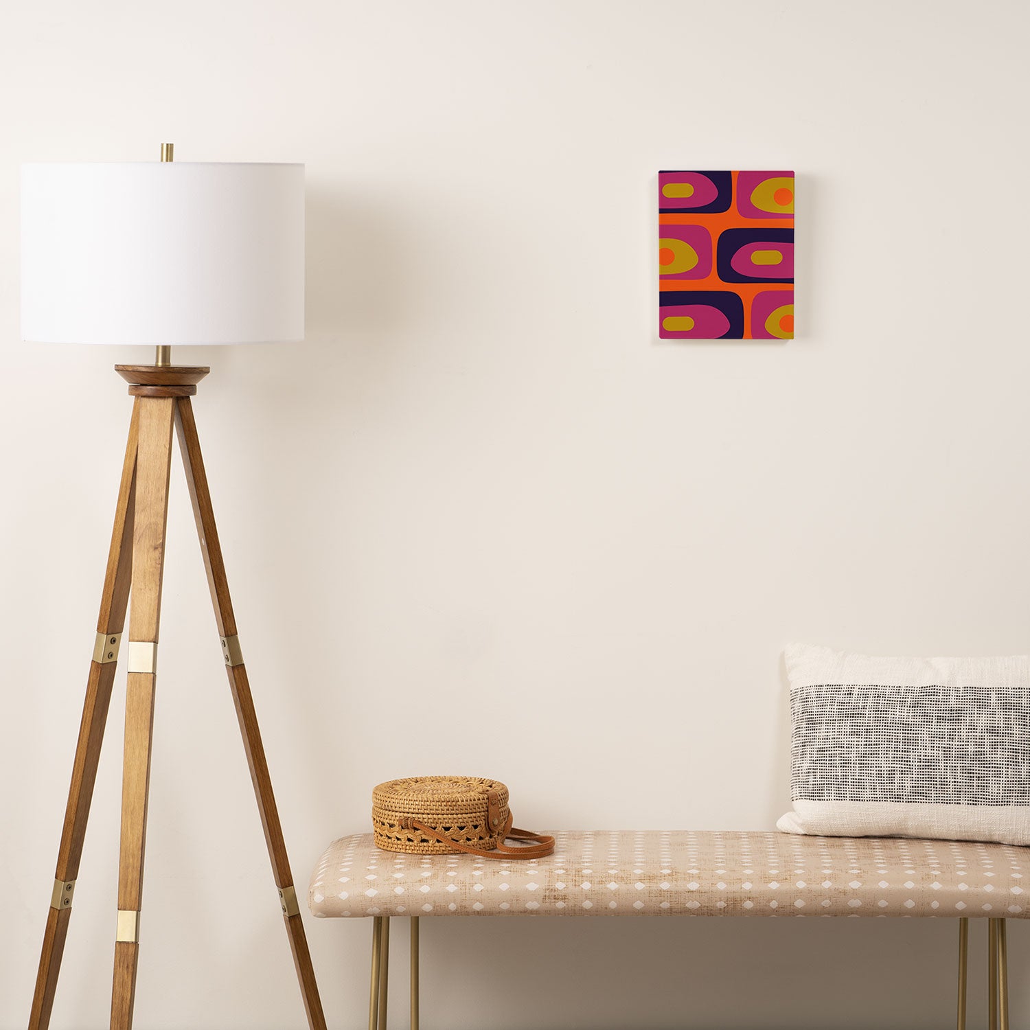 Mid-Century Modern Piquet Colorful Retro Abstract Orange Lime Avocado Blue Magenta Canvas Print Gallery Image 2